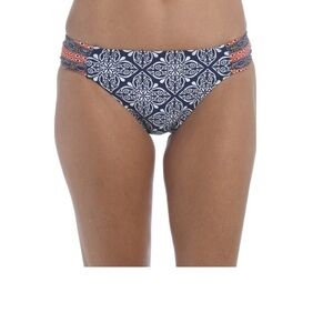 La Blanca dark navy blue mandala shirred side bikini bottoms 14 NWT